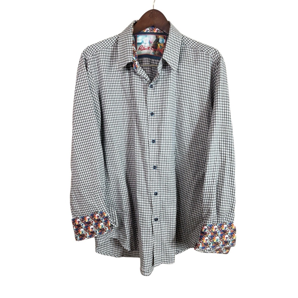 Robert‎ Graham Flip Cuff Long sleeve Gray Pattern Button down Shirt Mens XL